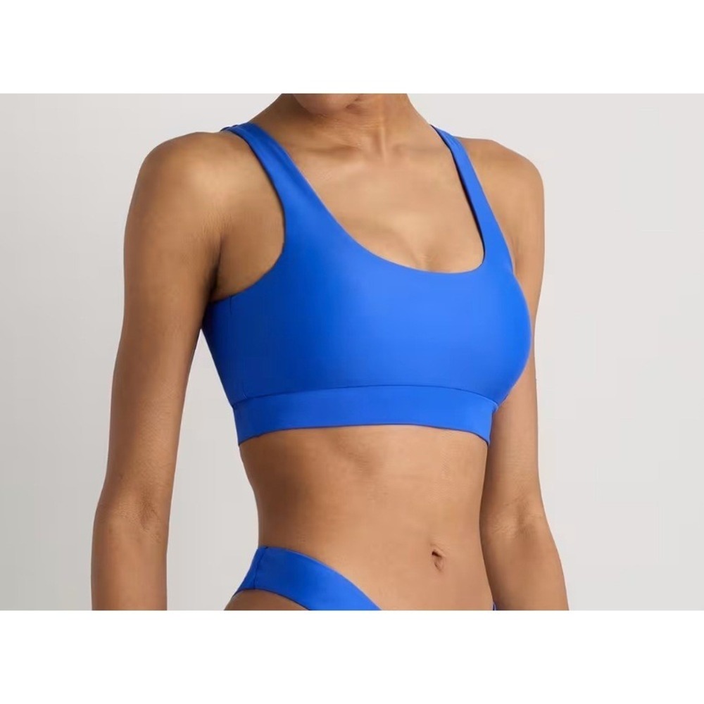 quince italian tank bikini top swimsuit in electric blue, women size large